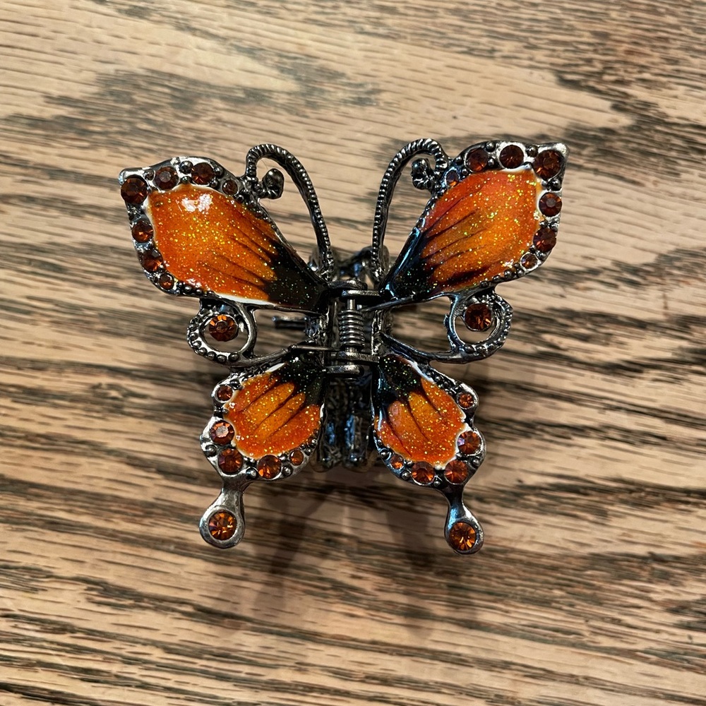 Orange and Silver Butterfly Brooch